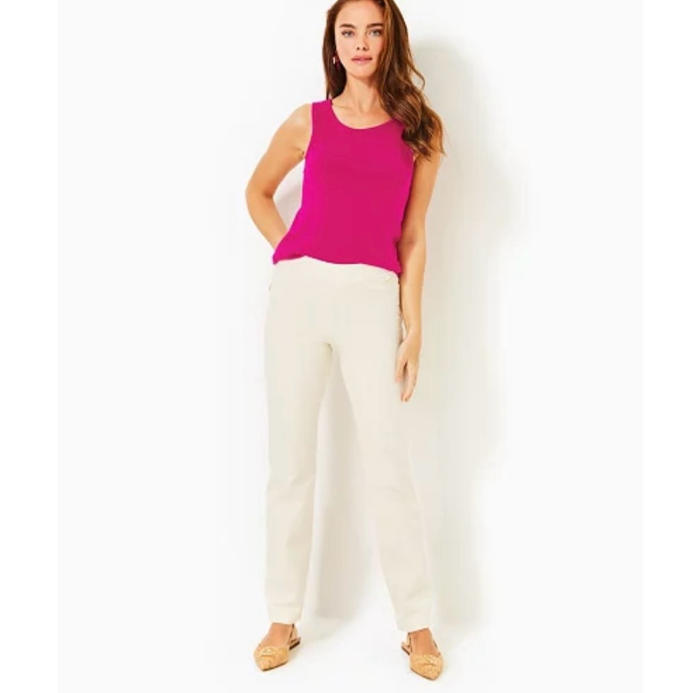 Lilly Pulitzer Declynn Crème Brûlée BiStretch High Rise Straight Leg Pant 14 NWT